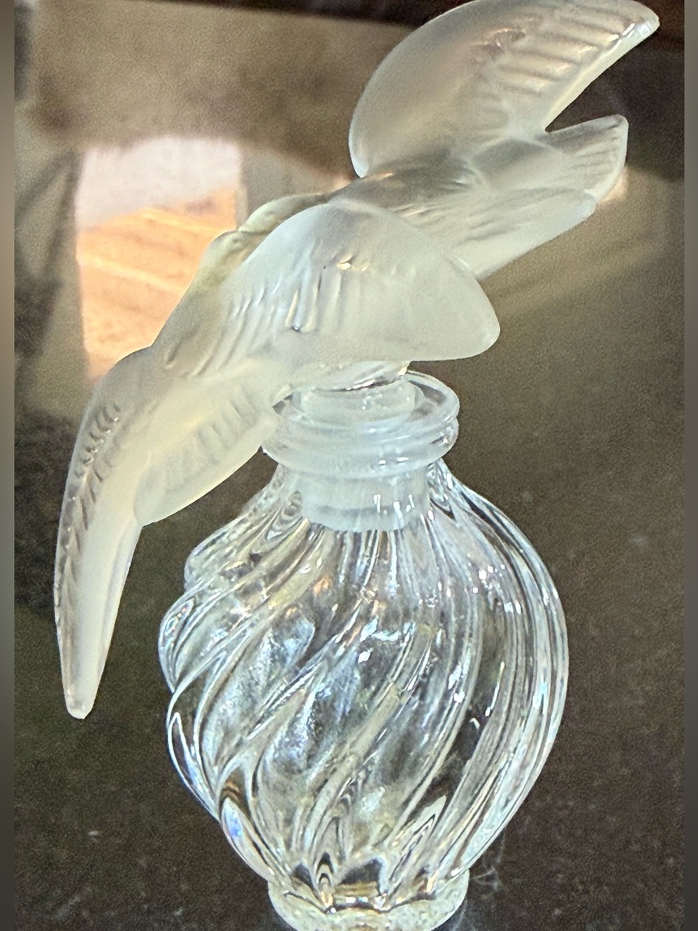 Vintage Lalique Clear and Frosted White Bird Perfume Bottle